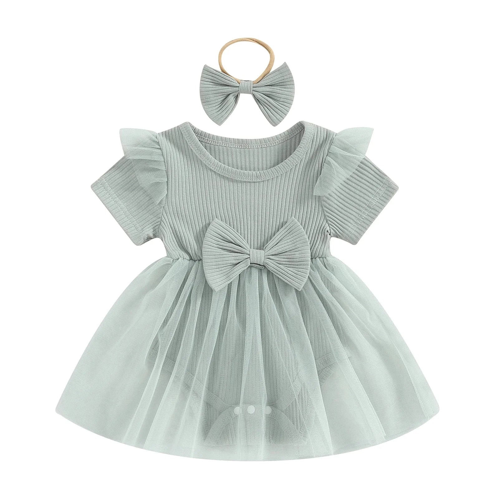 Solid Ribbed Tutu Dress & Headband