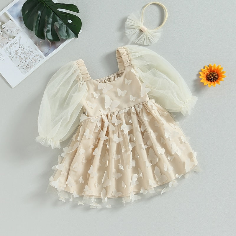 Puff Sleeve Butterfly Dress & Headband