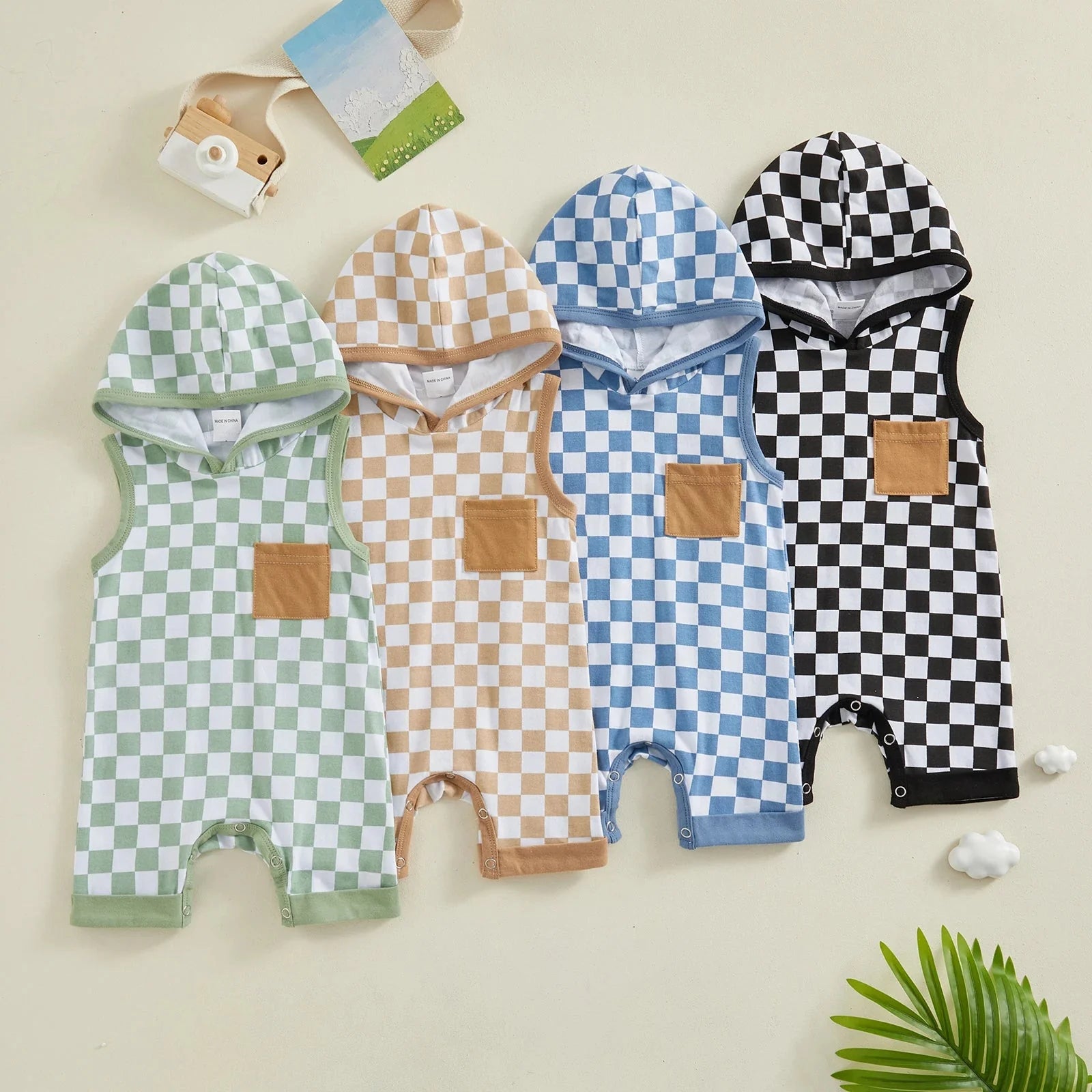 Hooded Checkered Romper
