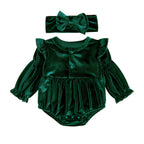 Solid Velvet Romper & Bow