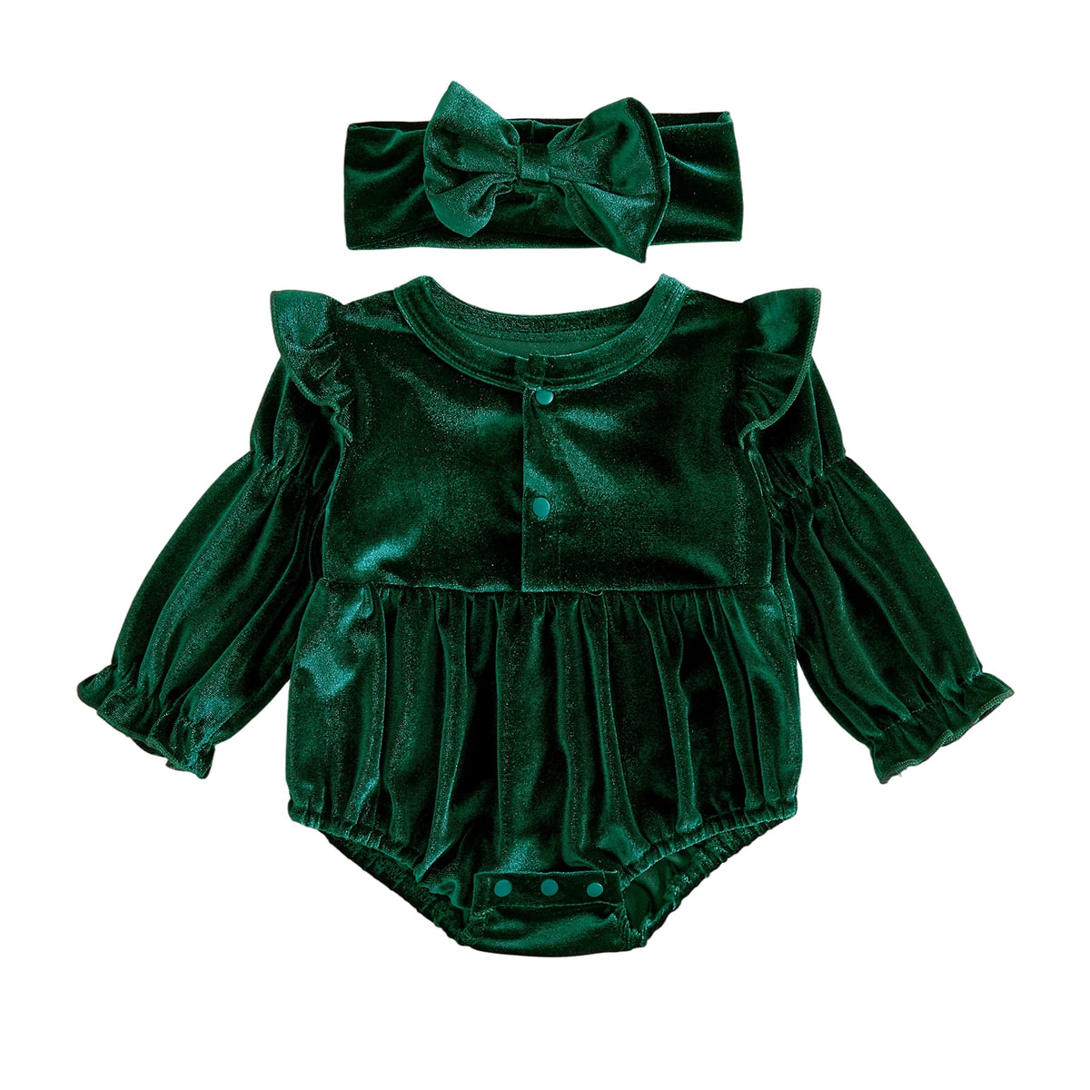Solid Velvet Romper & Bow
