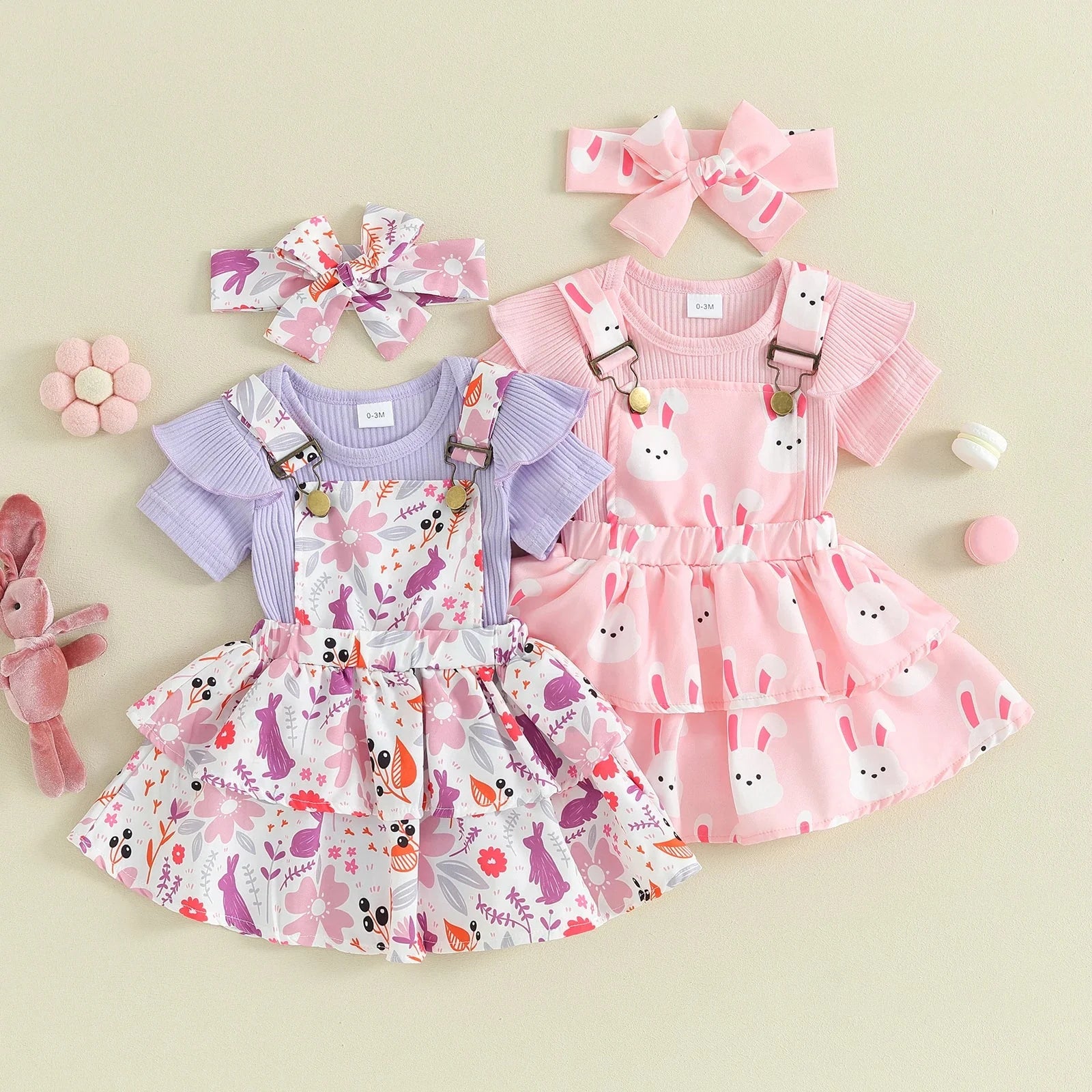 Bunny Ruffle Overalls Easter Dress Outfit