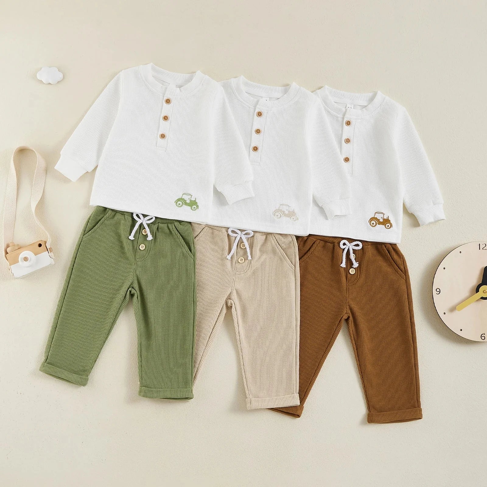 Button Tractor Boy Outfit