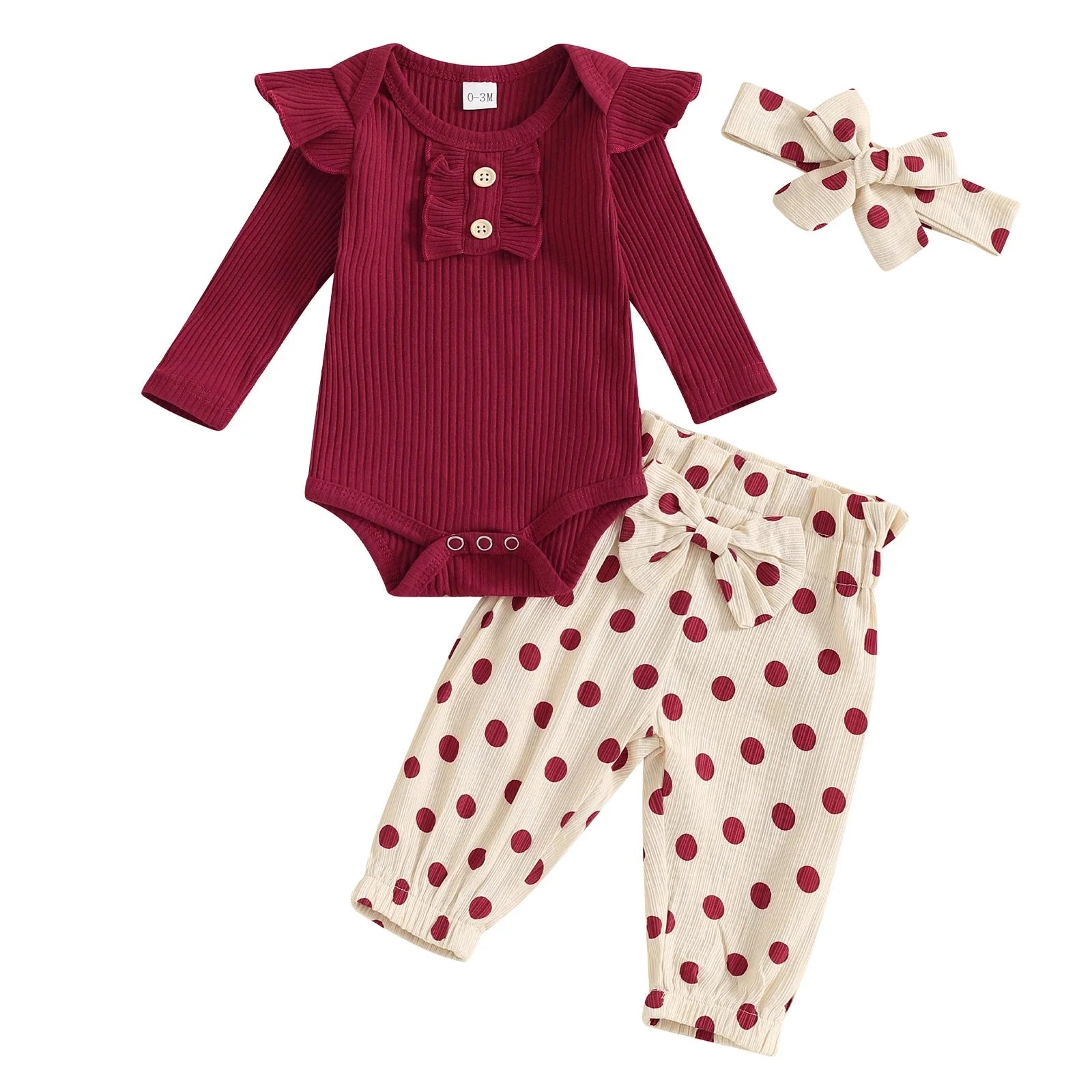 Ribbed Ruffle Polka Dot Outfit & Bow