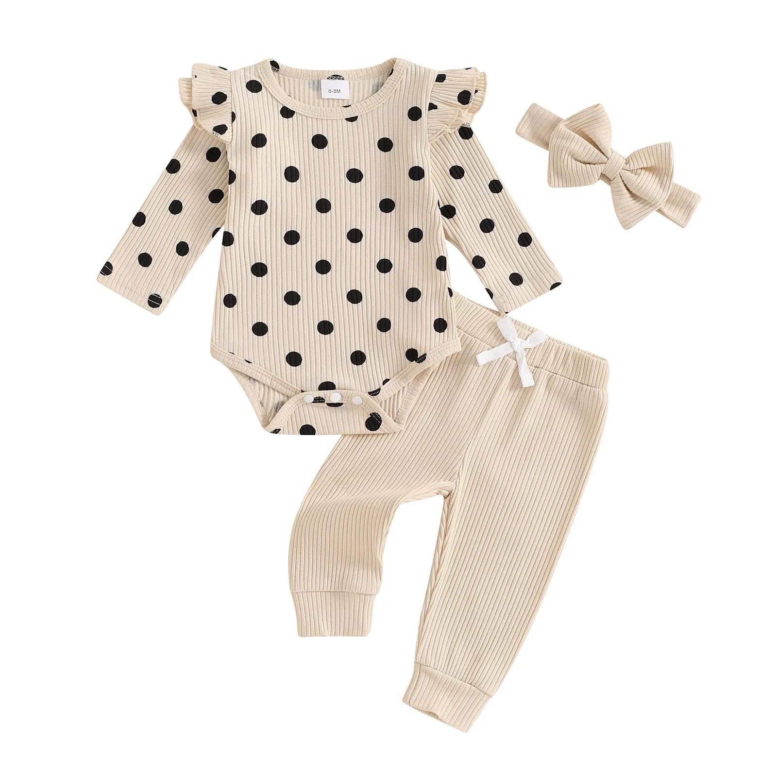 Polka Dot Ribbed Ruffles Outfit & Headband