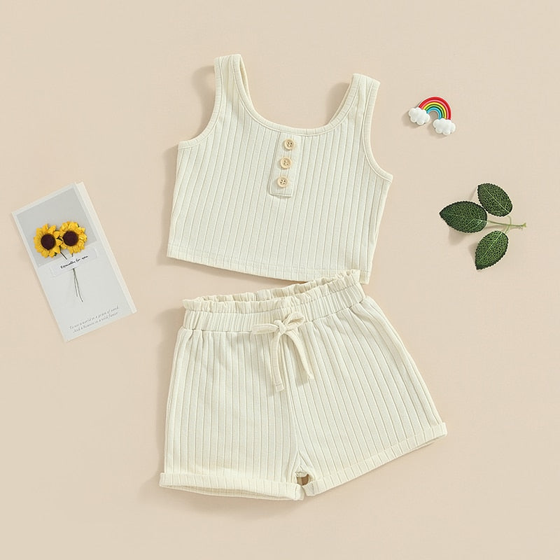 Solid Ribbed Button Tank & Shorts