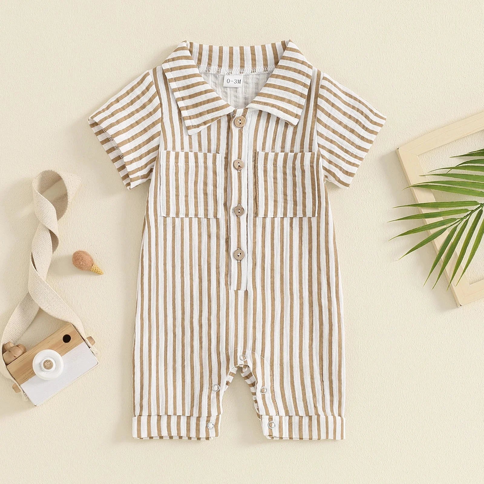 Striped Collared Pocket Romper