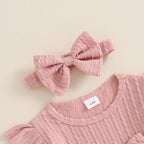 Solid Knit Bow Dress with Socks & Headband