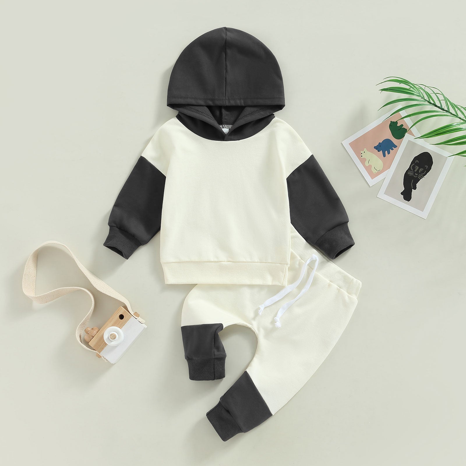 Contrast Color Hoodie Jogger Set