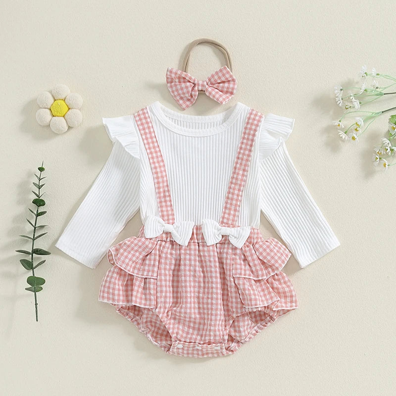 Plaid Ruffle Bow Romper & Headband