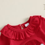 Baby Girl "Santa Baby" Christmas Romper – Long Sleeve Ruffle Collar Bodysuit with Lace Hem & Bows (0–18M)