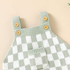 Knitted Checkered Pocket Romper