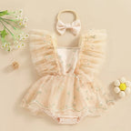Floral Embroidered Skirt Romper & Headband
