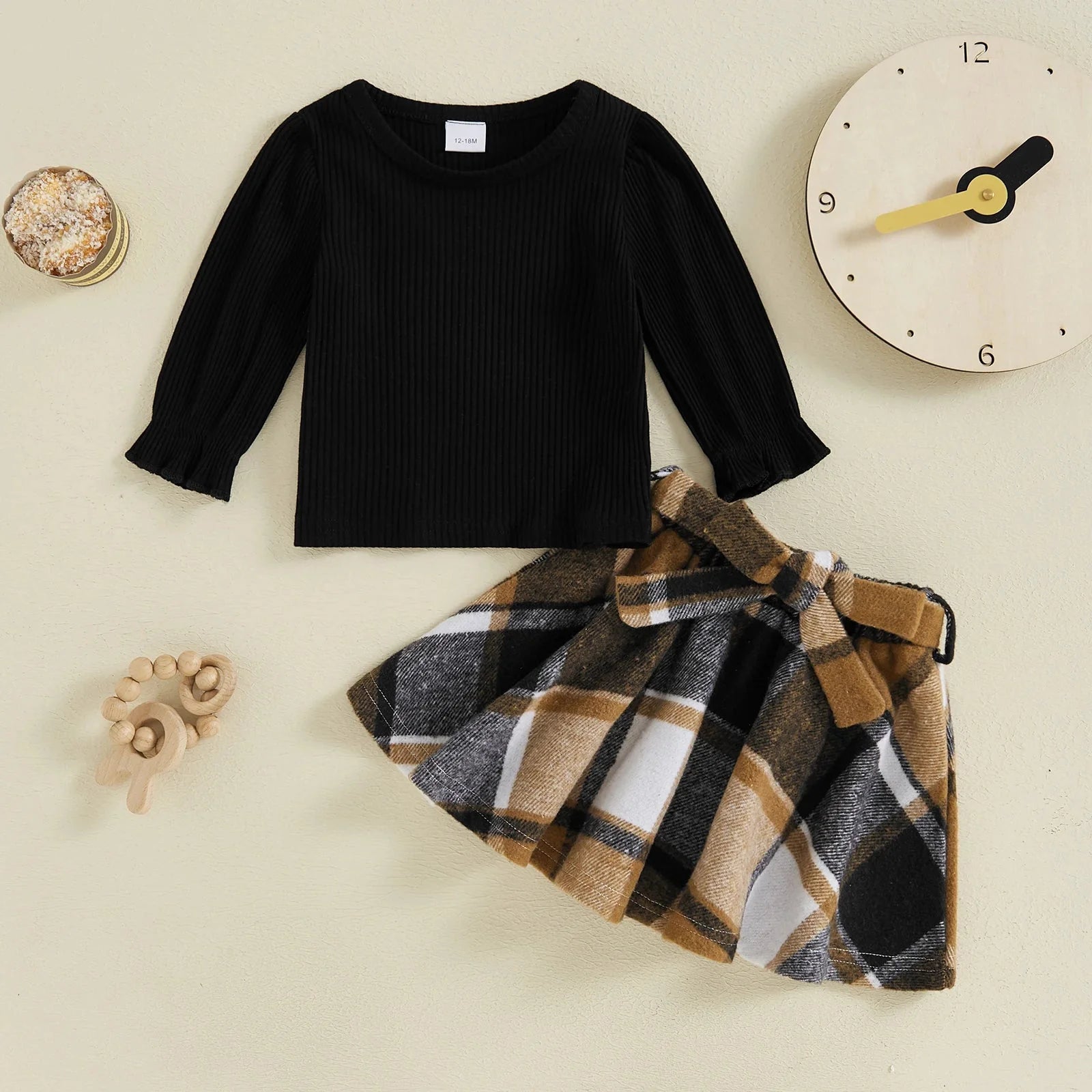 Ribbed Tamara Top & Plaid Skirt