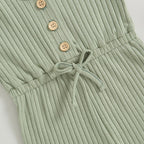 Solid Ribbed Waist Tie Romper