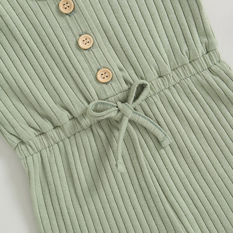 Solid Ribbed Waist Tie Romper