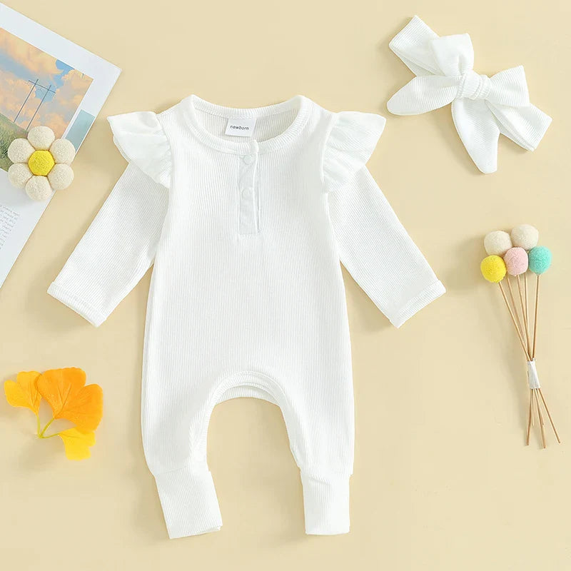 Ruffled Ribbed Solid Onesie & Bow