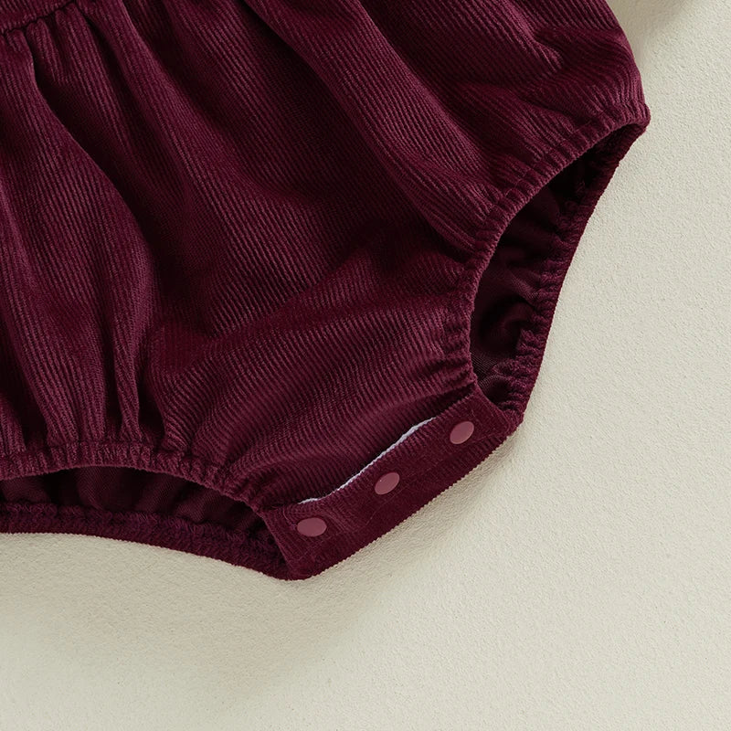 Solid Ribbed Velvet Romper & Bow