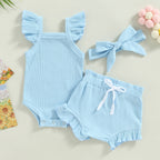 Ribbed Flutter Onesie with Shorts & Bow