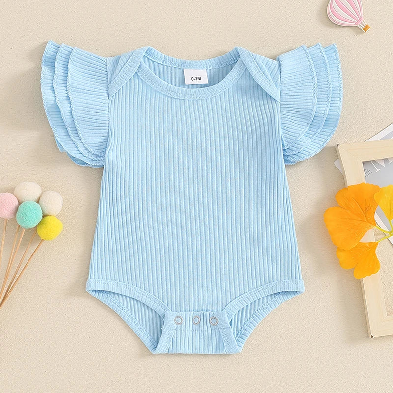 Solid Ribbed Ruffles Onesie