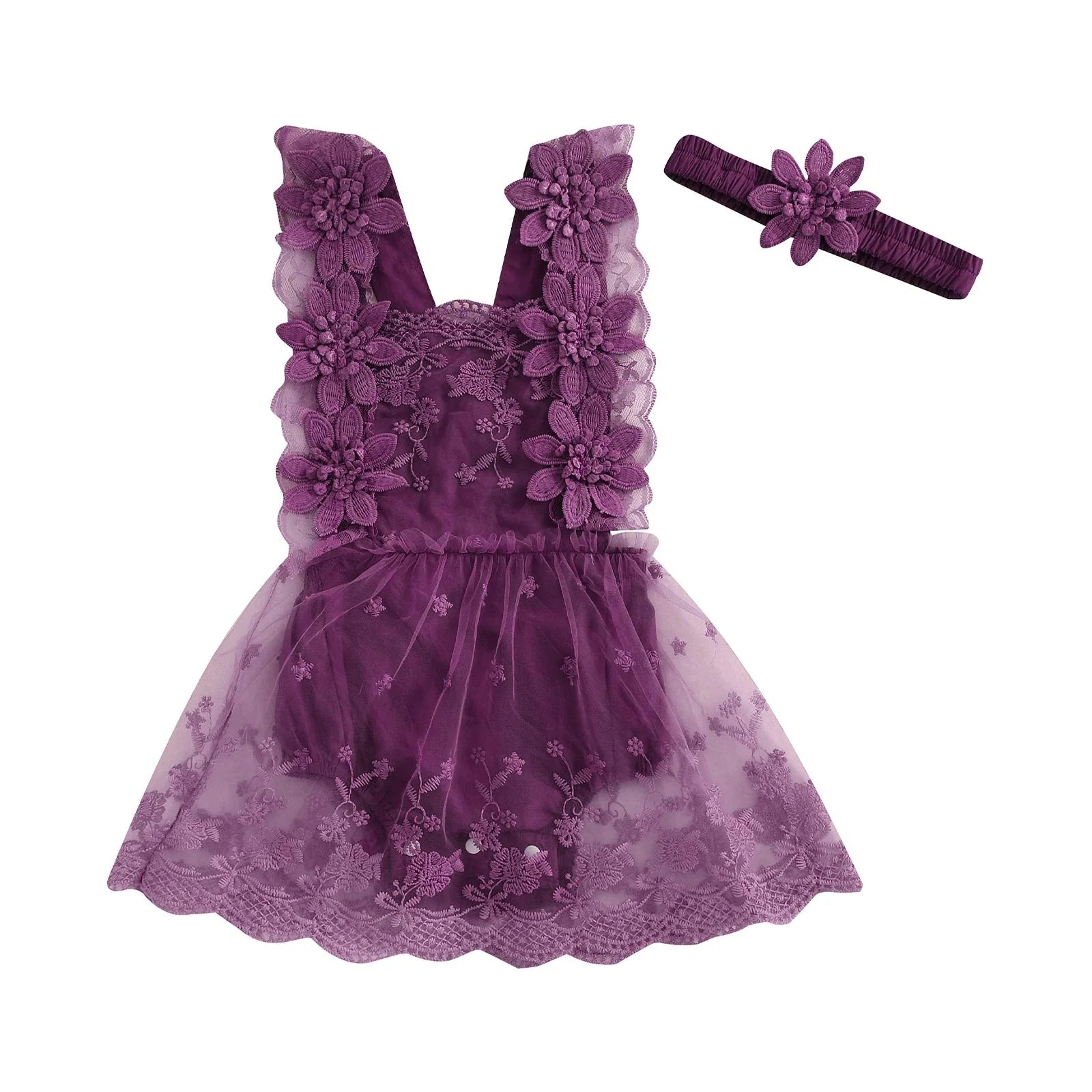 Elegant Lace Flower Dress & Headband