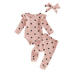 Heart Polka Dot Ribbed Ruffles Outfit & Headband