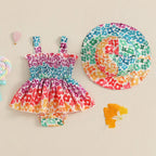 Patterned Summer Romper Dress & Hat