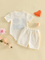 "I Love Mom" Baby Boy Waffle Romper & Shorts Set