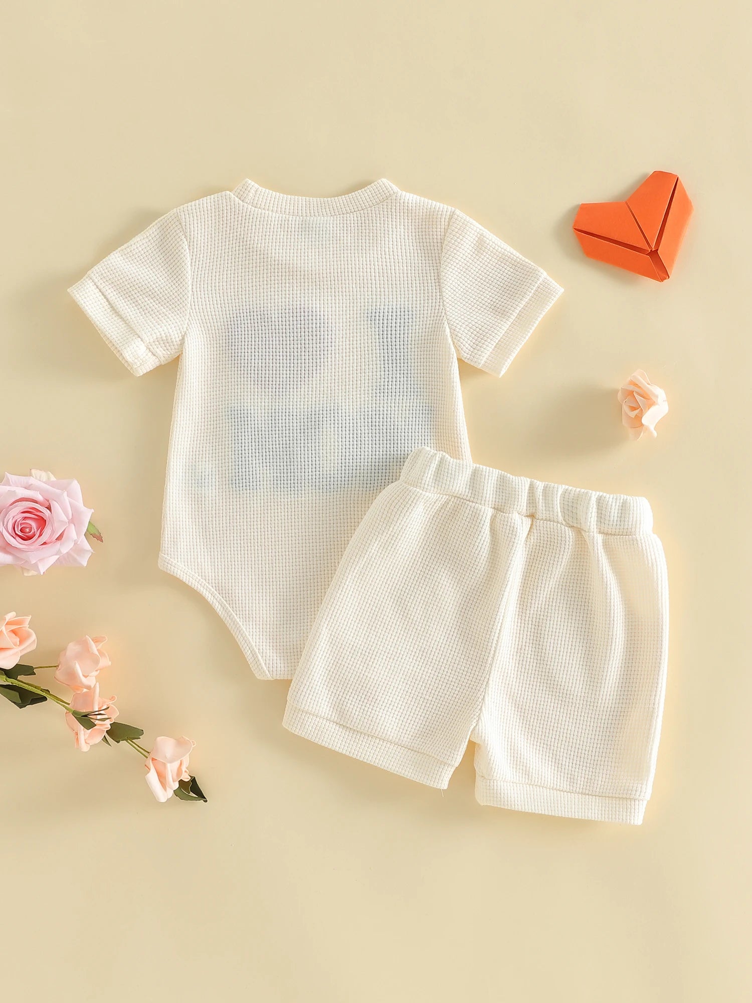 "I Love Mom" Baby Boy Waffle Romper & Shorts Set
