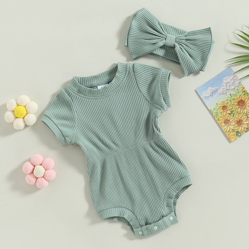 Solid Ribbed Onesie & Headband