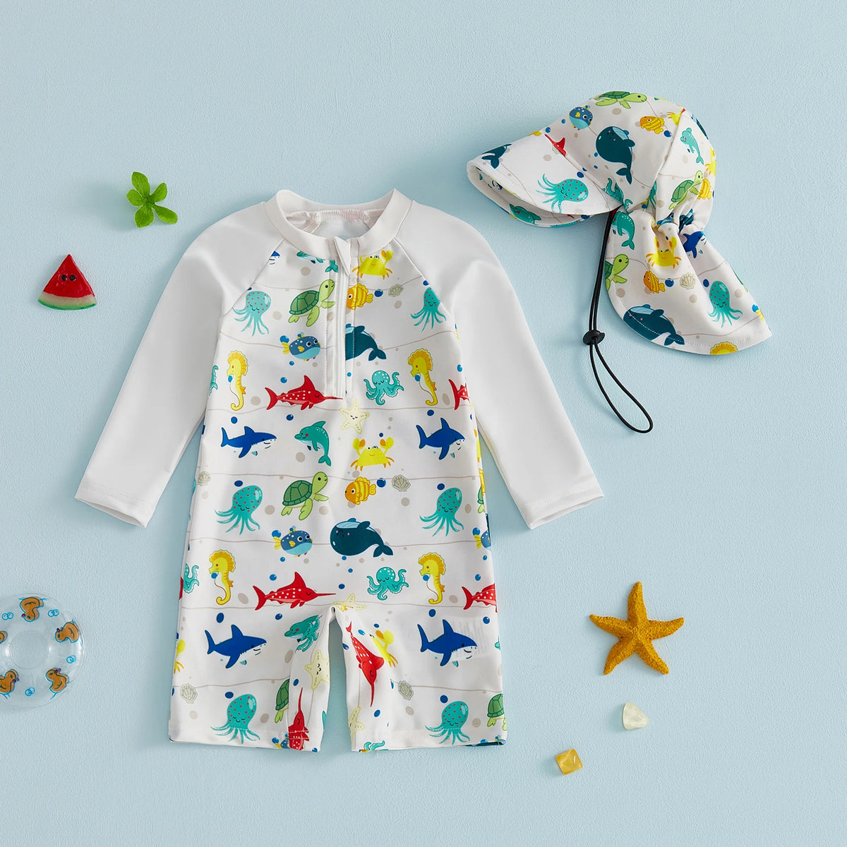 Ocean Waters Swimsuit & Hat White