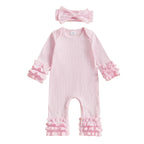 Solid Ribbed Ruffle Romper & Headband