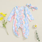 Wavy Flowers Ruffled Footie Onesie & Bow