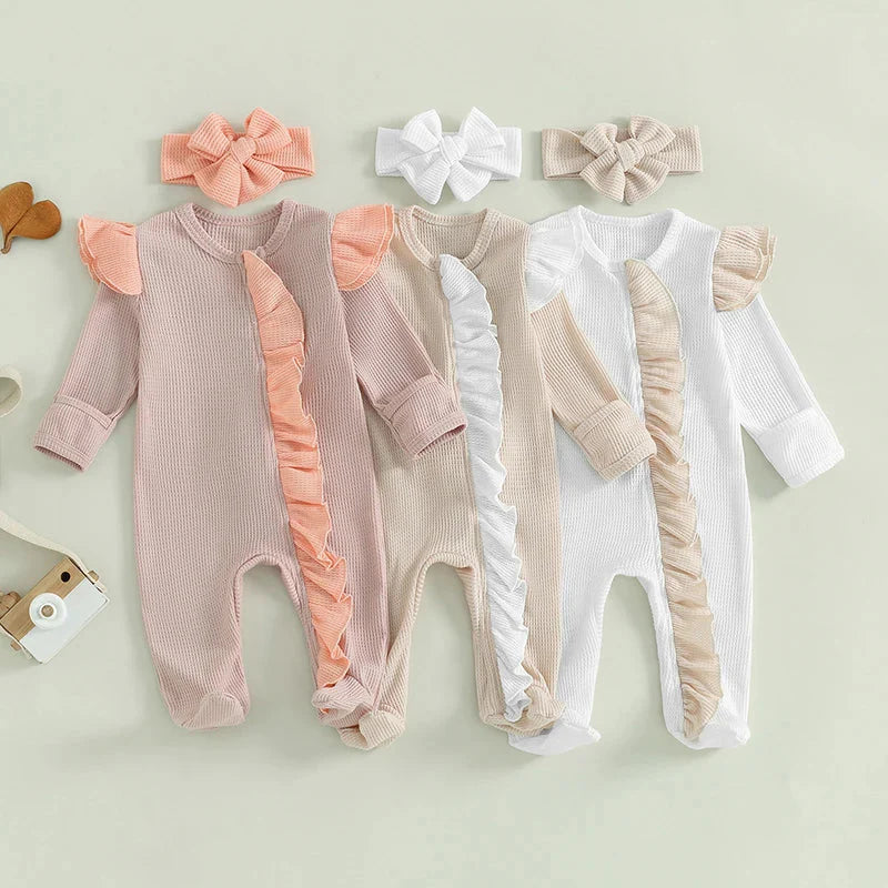 Solid Frill Footie Onesie & Bow