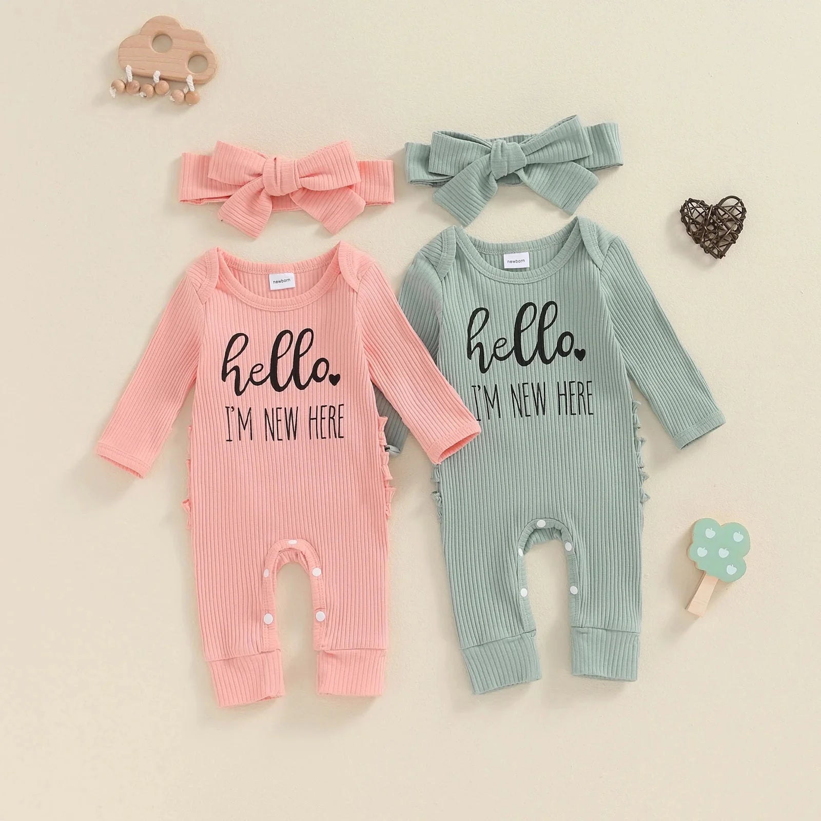 Hello I'm New Here Ribbed Onesie & Bow