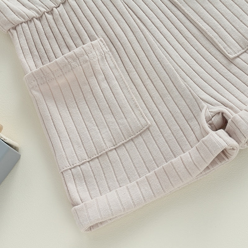 Ribbed Pocket Shoulder Tie Romper