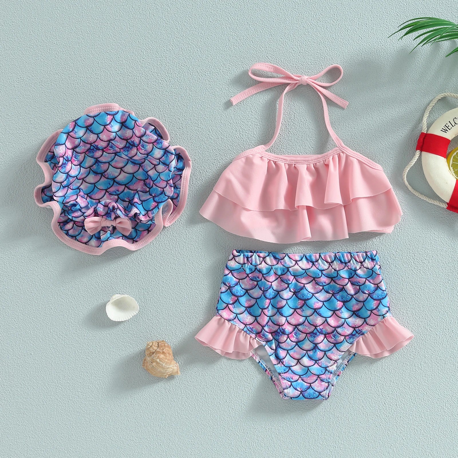 Ruffled Mermaid Fruit Swimsuit & Hat