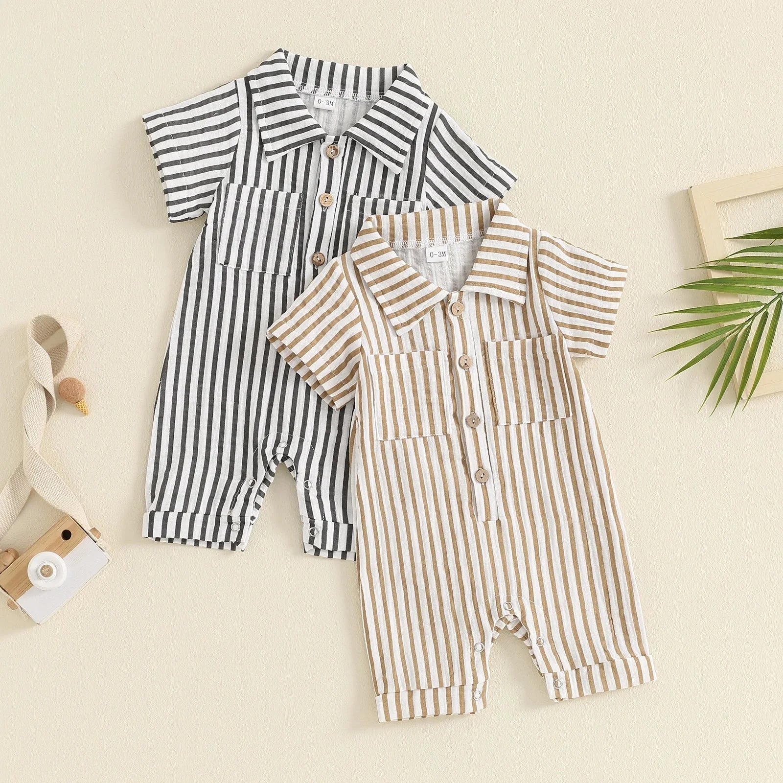 Striped Collared Pocket Romper