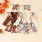 Floral Ruffled Suspender Skirt Outfit