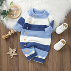Knitted Striped Button Romper