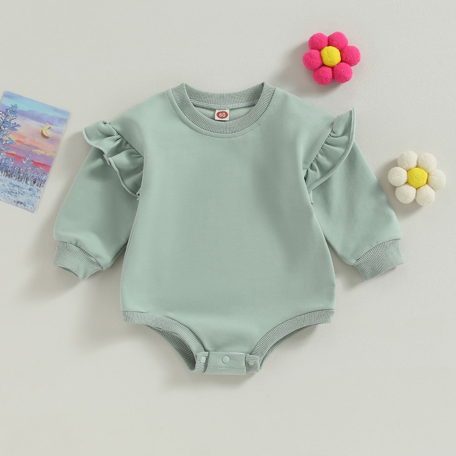 Solid Ruffle Long Sleeve Onesie