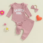 Ribbed Daddy's Girl Onesie Pant & Headband 3Pcs (Multiple Colors)
