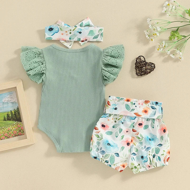 Daddy's Girl Floral Shorts & Bow Outfit