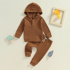 Solid Ribbed Hooded Jogger Set