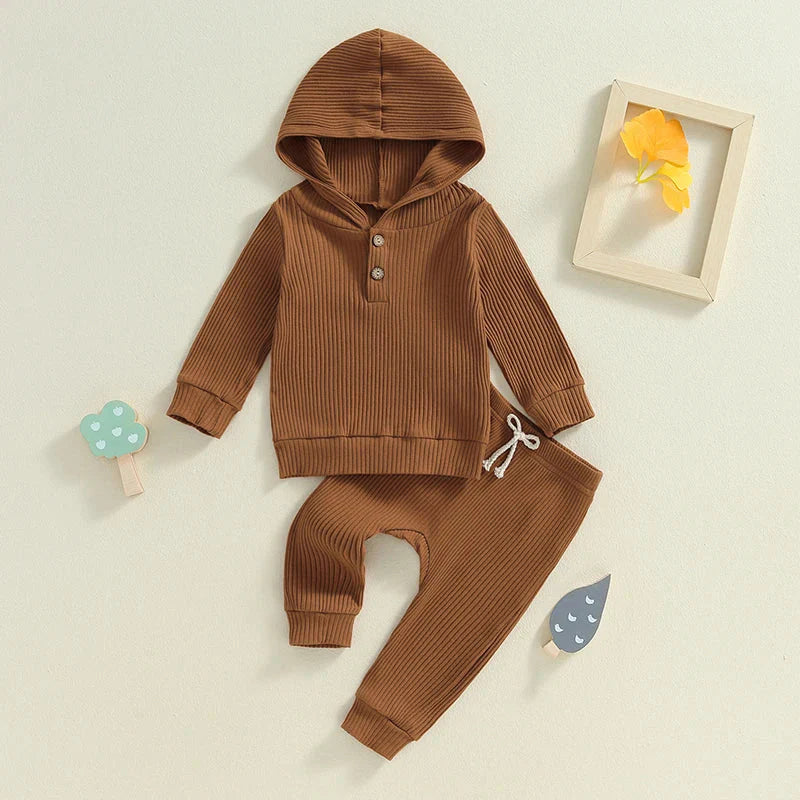 Solid Ribbed Hooded Jogger Set