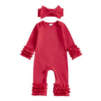 Solid Ribbed Ruffle Romper & Headband