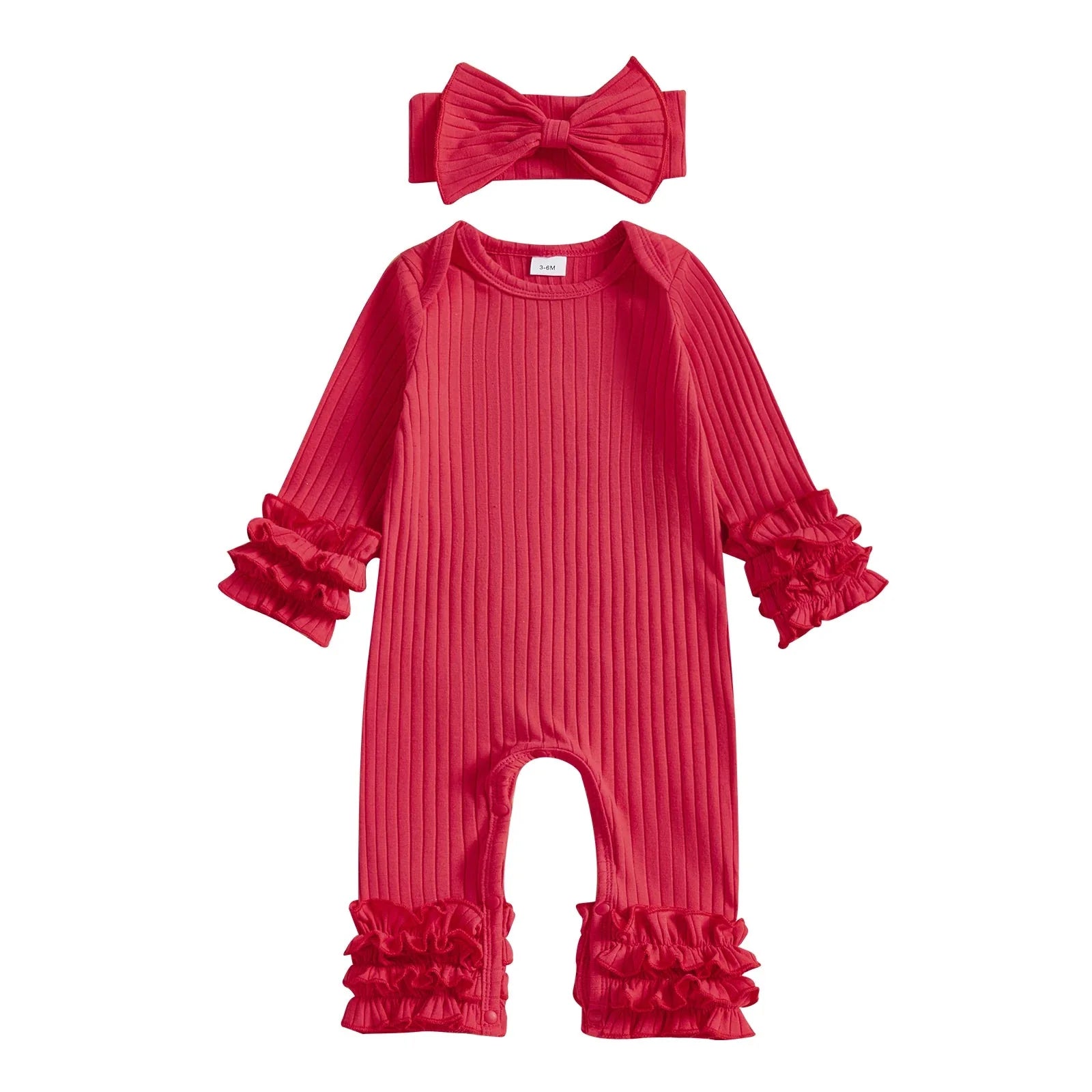 Solid Ribbed Ruffle Romper & Headband