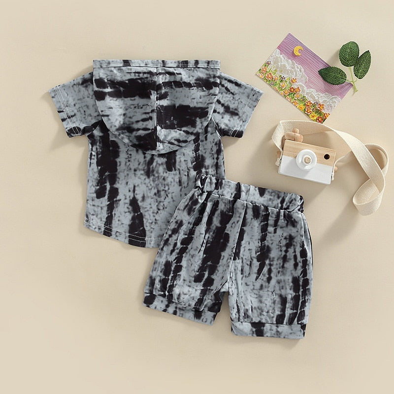 Hooded Pocket Tie Dye T-Shirt & Shorts