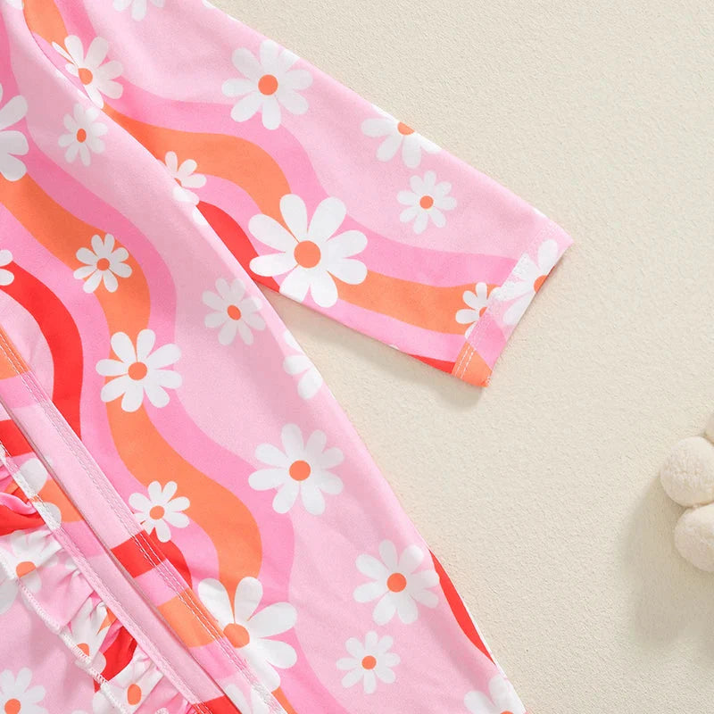 Wavy Flowers Ruffled Footie Onesie & Bow