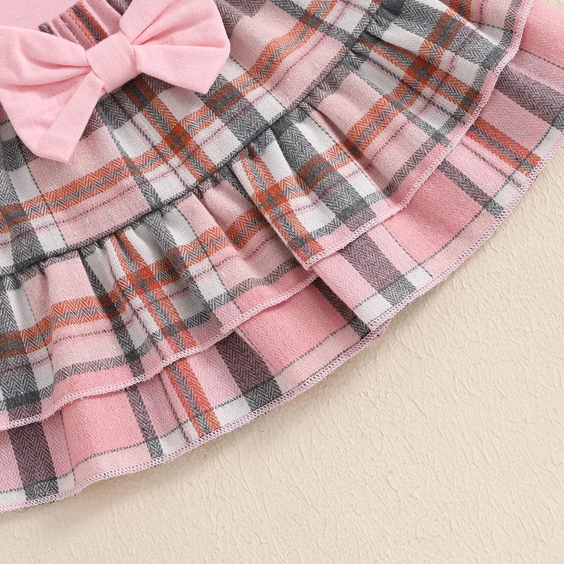 Ruffle Sleeve Plaid Skirt Outfit & Headband